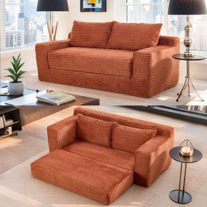 English Elm 56Memory Foam Loveseat Corduroy Convertible Sleeper Compact Couch for Small Spaces Orange W3561P417944