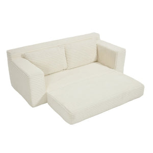 English Elm 56Memory Foam Loveseat Corduroy Convertible Sleeper Compact Couch for Small Spaces Beige W3561P417945