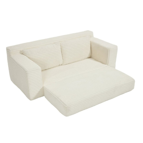 English Elm 56Memory Foam Loveseat Corduroy Convertible Sleeper Compact Couch for Small Spaces Beige W3561P417945