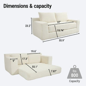 English Elm 56Memory Foam Loveseat Corduroy Convertible Sleeper Compact Couch for Small Spaces Beige W3561P417945