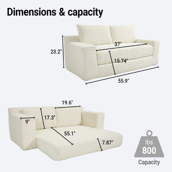 English Elm 56Memory Foam Loveseat Corduroy Convertible Sleeper Compact Couch for Small Spaces Beige W3561P417945