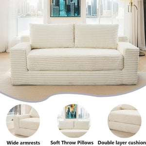 English Elm 56Memory Foam Loveseat Corduroy Convertible Sleeper Compact Couch for Small Spaces Beige W3561P417945
