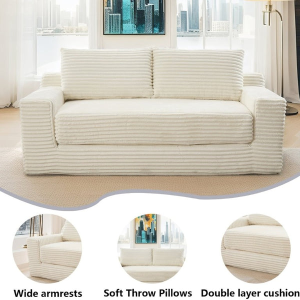 English Elm 56Memory Foam Loveseat Corduroy Convertible Sleeper Compact Couch for Small Spaces Beige W3561P417945