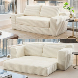 English Elm 56Memory Foam Loveseat Corduroy Convertible Sleeper Compact Couch for Small Spaces Beige W3561P417945
