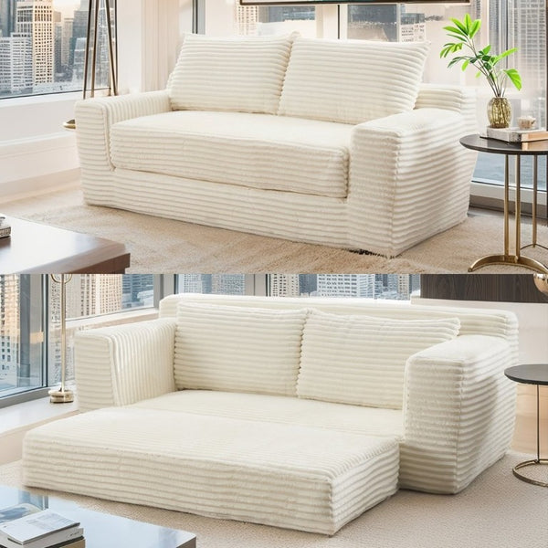 English Elm 56Memory Foam Loveseat Corduroy Convertible Sleeper Compact Couch for Small Spaces Beige W3561P417945
