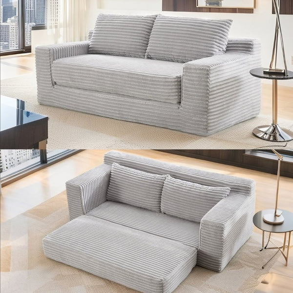English Elm 56Memory Foam Loveseat Corduroy Convertible Sleeper Compact Couch for Small Spaces Grey W3561P417962