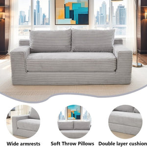 English Elm 56Memory Foam Loveseat Corduroy Convertible Sleeper Compact Couch for Small Spaces Grey W3561P417962