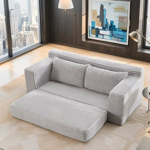 English Elm 56Memory Foam Loveseat Corduroy Convertible Sleeper Compact Couch for Small Spaces Grey W3561P417962