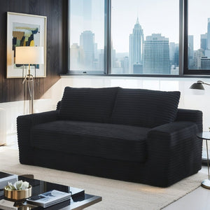 English Elm 56Memory Foam Loveseat Corduroy Convertible Sleeper Compact Couch for Small Spaces Black W3561P417964