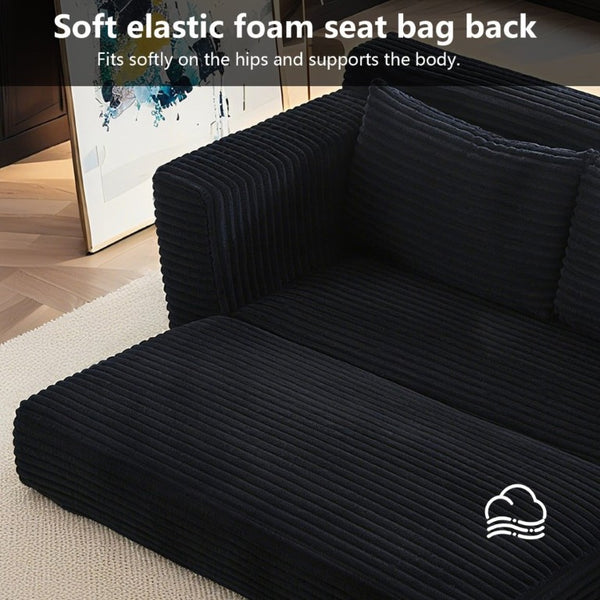 English Elm 56Memory Foam Loveseat Corduroy Convertible Sleeper Compact Couch for Small Spaces Black W3561P417964