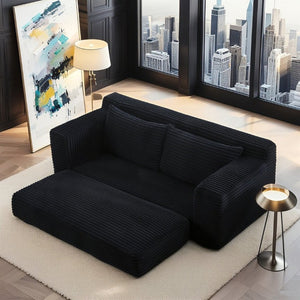 English Elm 56Memory Foam Loveseat Corduroy Convertible Sleeper Compact Couch for Small Spaces Black W3561P417964