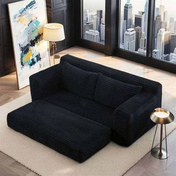 English Elm 56Memory Foam Loveseat Corduroy Convertible Sleeper Compact Couch for Small Spaces Black W3561P417964