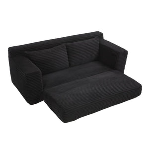 English Elm 56Memory Foam Loveseat Corduroy Convertible Sleeper Compact Couch for Small Spaces Black W3561P417964
