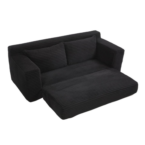 English Elm 56Memory Foam Loveseat Corduroy Convertible Sleeper Compact Couch for Small Spaces Black W3561P417964