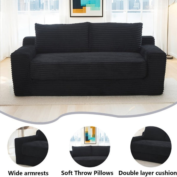 English Elm 56Memory Foam Loveseat Corduroy Convertible Sleeper Compact Couch for Small Spaces Black W3561P417964