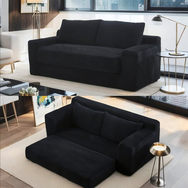 English Elm 56Memory Foam Loveseat Corduroy Convertible Sleeper Compact Couch for Small Spaces Black W3561P417964