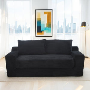 English Elm 56Memory Foam Loveseat Corduroy Convertible Sleeper Compact Couch for Small Spaces Black W3561P417964