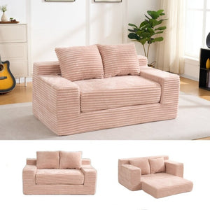 English Elm 56Memory Foam Loveseat Corduroy Convertible Sleeper Compact Couch for Small Spaces Pink W3561P506691