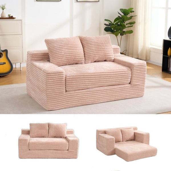 English Elm 56Memory Foam Loveseat Corduroy Convertible Sleeper Compact Couch for Small Spaces Pink W3561P506691