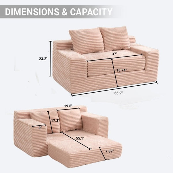 English Elm 56Memory Foam Loveseat Corduroy Convertible Sleeper Compact Couch for Small Spaces Pink W3561P506691