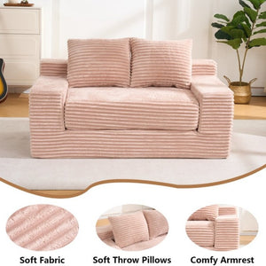 English Elm 56Memory Foam Loveseat Corduroy Convertible Sleeper Compact Couch for Small Spaces Pink W3561P506691