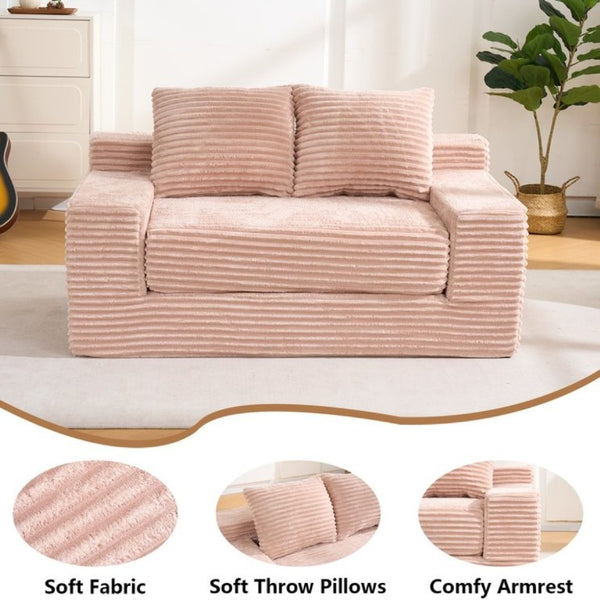 English Elm 56Memory Foam Loveseat Corduroy Convertible Sleeper Compact Couch for Small Spaces Pink W3561P506691