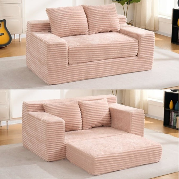 English Elm 56Memory Foam Loveseat Corduroy Convertible Sleeper Compact Couch for Small Spaces Pink W3561P506691