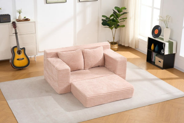 English Elm 56Memory Foam Loveseat Corduroy Convertible Sleeper Compact Couch for Small Spaces Pink W3561P506691