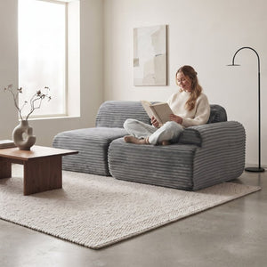 English Elm T-983-Lsm-Grey Modular Corduroy Sofa Converts to Bed Recliner or Sectional for Small Spaces W3565P410051