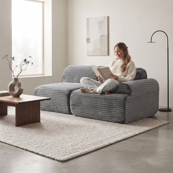 English Elm T-983-Lsm-Grey Modular Corduroy Sofa Converts to Bed Recliner or Sectional for Small Spaces W3565P410051