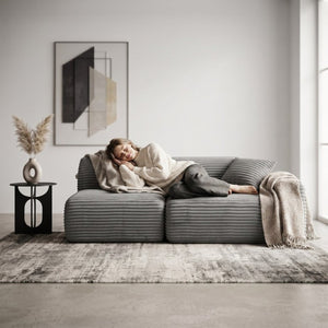 English Elm T-983-Lsm-Grey Modular Corduroy Sofa Converts to Bed Recliner or Sectional for Small Spaces W3565P410051