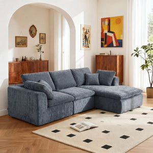 English Elm Modern Corduroy Sectional Sofa with Reversible Chaise for Living Room or Bedroom DARK GREY - B W3565S00011