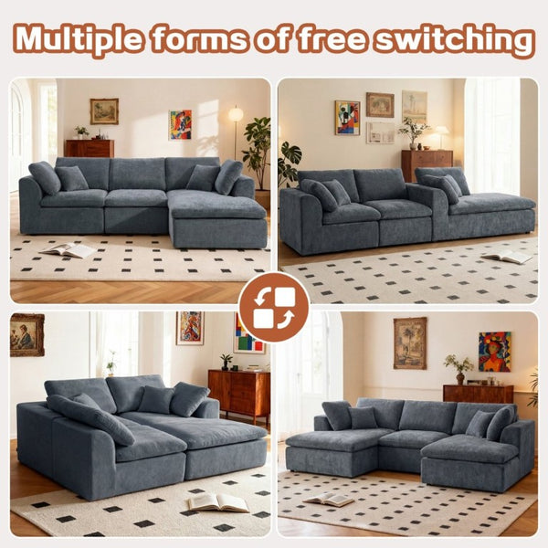 English Elm Modern Corduroy Sectional Sofa with Reversible Chaise for Living Room or Bedroom DARK GREY - B W3565S00011
