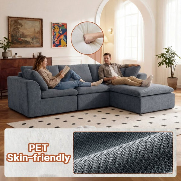 English Elm Modern Corduroy Sectional Sofa with Reversible Chaise for Living Room or Bedroom DARK GREY - B W3565S00011
