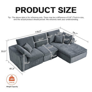 English Elm Modern Corduroy Sectional Sofa with Reversible Chaise for Living Room or Bedroom DARK GREY - B W3565S00011
