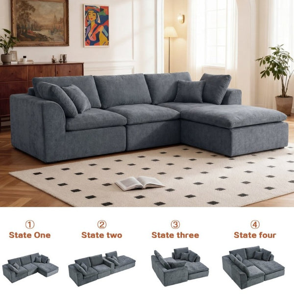 English Elm Modern Corduroy Sectional Sofa with Reversible Chaise for Living Room or Bedroom DARK GREY - B W3565S00011