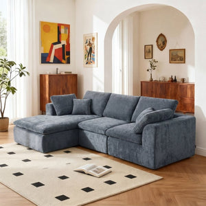 English Elm Modern Corduroy Sectional Sofa with Reversible Chaise for Living Room or Bedroom DARK GREY - A W3565S00012