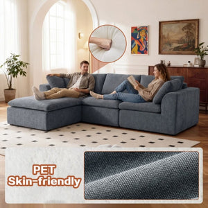English Elm Modern Corduroy Sectional Sofa with Reversible Chaise for Living Room or Bedroom DARK GREY - A W3565S00012