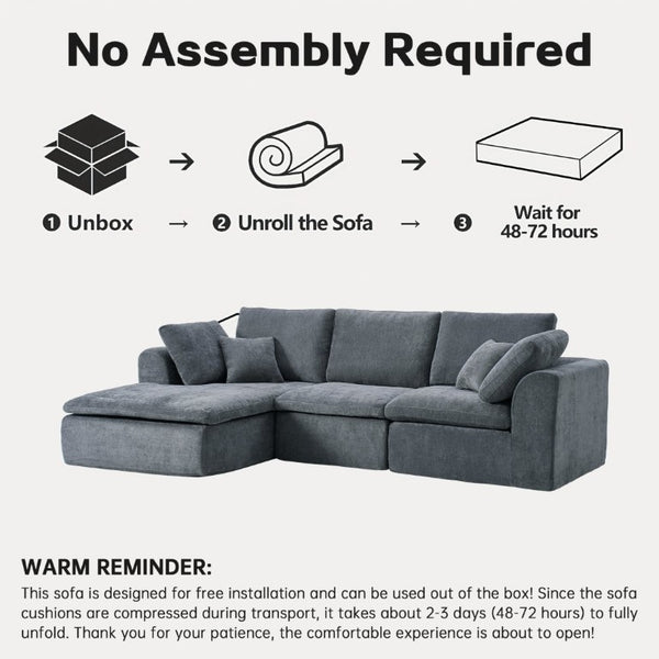 English Elm Modern Corduroy Sectional Sofa with Reversible Chaise for Living Room or Bedroom DARK GREY - A W3565S00012