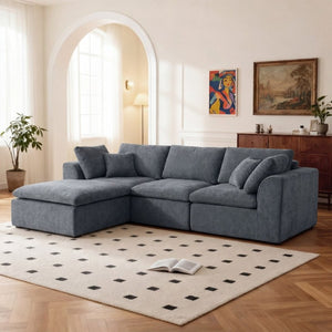 English Elm Modern Corduroy Sectional Sofa with Reversible Chaise for Living Room or Bedroom DARK GREY - A W3565S00012
