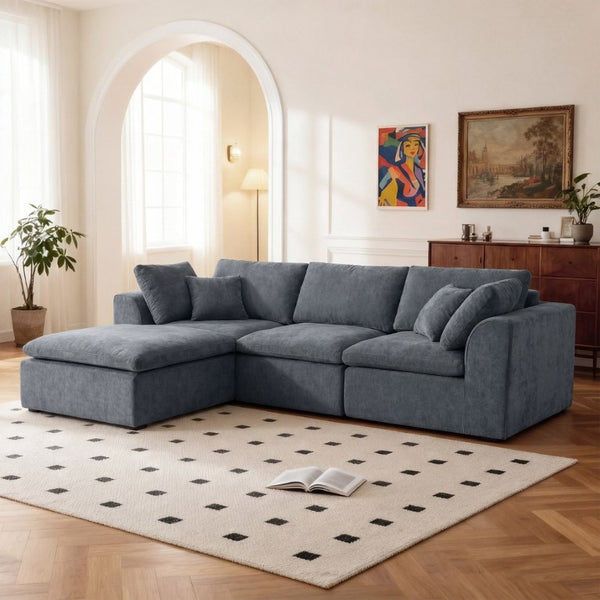 English Elm Modern Corduroy Sectional Sofa with Reversible Chaise for Living Room or Bedroom DARK GREY - A W3565S00012