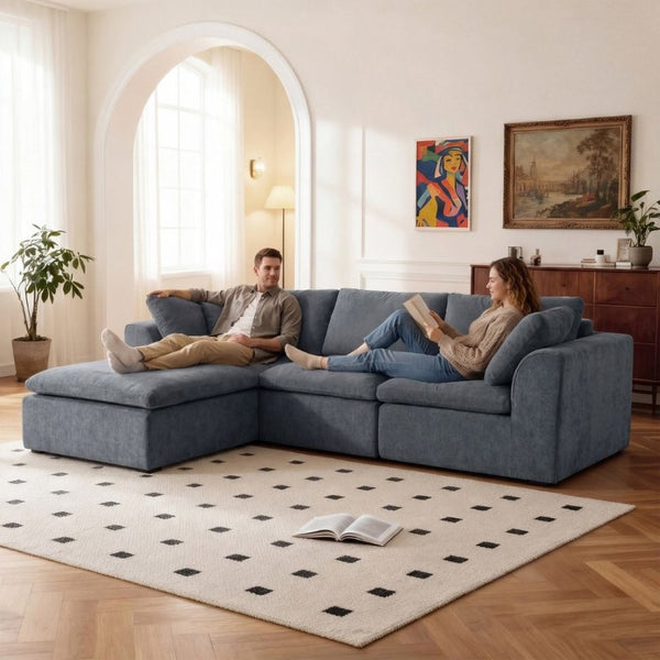 English Elm Modern Corduroy Sectional Sofa with Reversible Chaise for Living Room or Bedroom DARK GREY - A W3565S00012