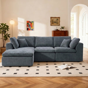 English Elm Modern Corduroy Sectional Sofa with Reversible Chaise for Living Room or Bedroom DARK GREY - A W3565S00012