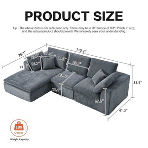English Elm Modern Corduroy Sectional Sofa with Reversible Chaise for Living Room or Bedroom DARK GREY - A W3565S00012