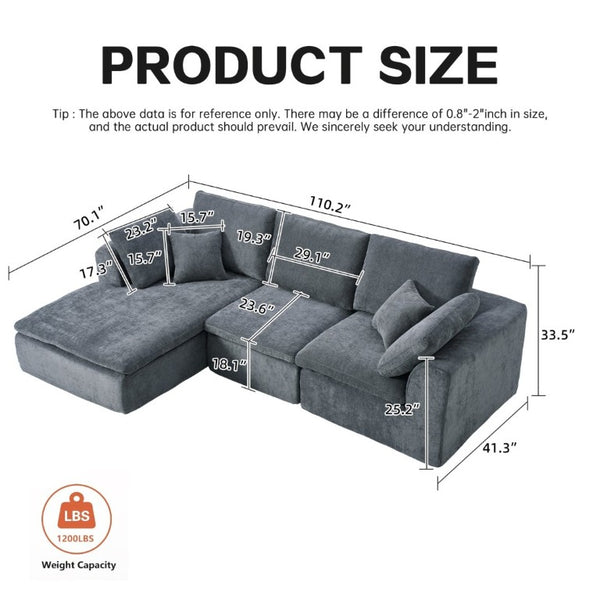 English Elm Modern Corduroy Sectional Sofa with Reversible Chaise for Living Room or Bedroom DARK GREY - A W3565S00012