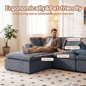 English Elm Modern Corduroy Sectional Sofa with Reversible Chaise for Living Room or Bedroom DARK GREY - A W3565S00012