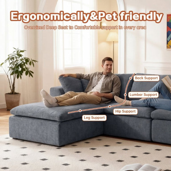 English Elm Modern Corduroy Sectional Sofa with Reversible Chaise for Living Room or Bedroom DARK GREY - A W3565S00012