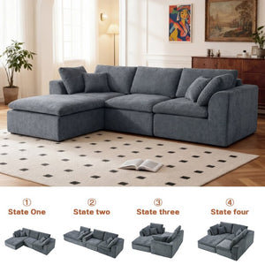 English Elm Modern Corduroy Sectional Sofa with Reversible Chaise for Living Room or Bedroom DARK GREY - A W3565S00012