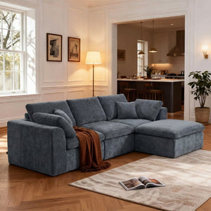 English Elm Modern Corduroy L-Shaped Sectional Sofa Reversible Chaise Minimalist Living Room W3565S00013