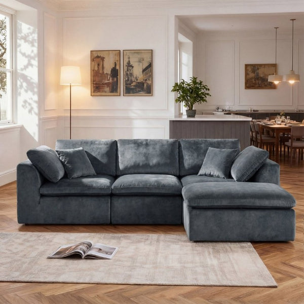 English Elm Modern Corduroy L-Shaped Sectional Sofa Reversible Chaise Minimalist Living Room W3565S00013